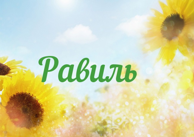Яркие и красочные именные открытки для Равиля                