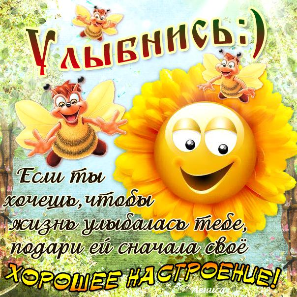 Яркие и красивые открытки с пожеланиями хорошего настроения 